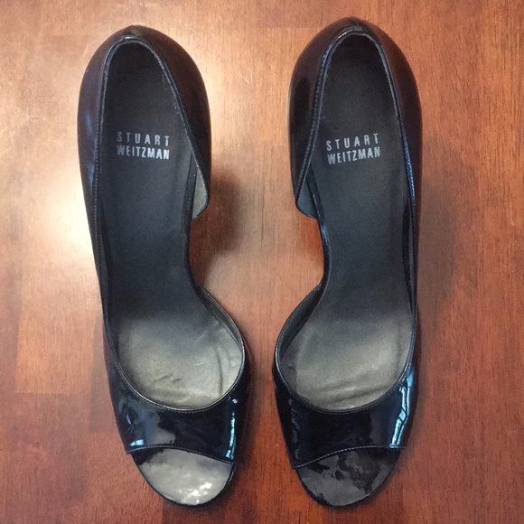 Stuart Weitzman Black patent peek a boo toe heels - Picture 2 of 6